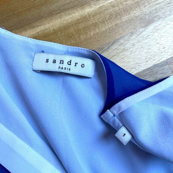 Sandro Paris V Neck Mod Color Lined Shift Flowy Mini Dress Blue Size 1 Small - Picture 8 of 10